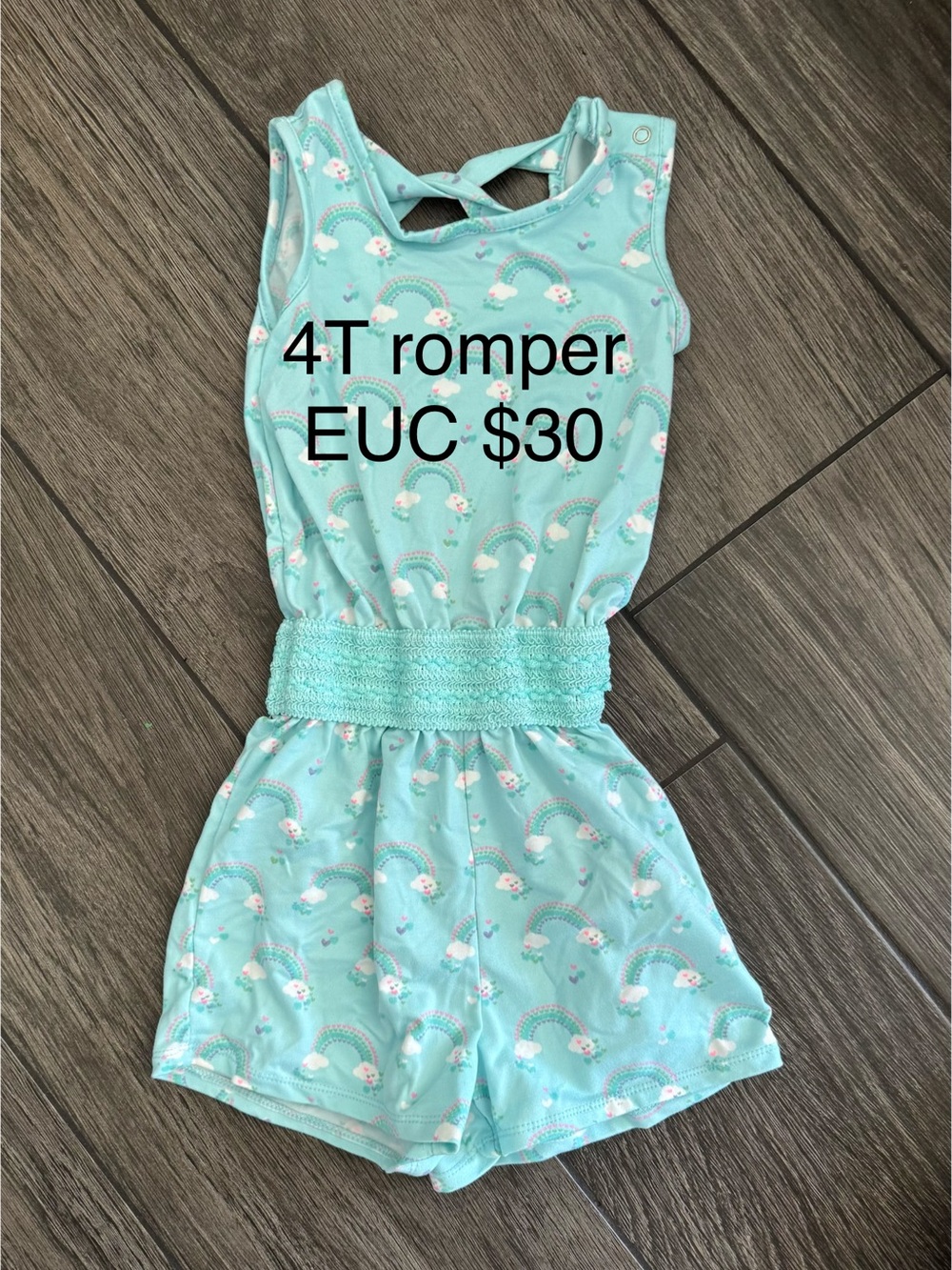 btween Aqua Rainbow Cloud Smocked Romper